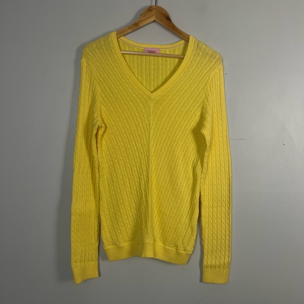 Lilly Pulitzer cable knit yellow v-neck cotton sweater size large